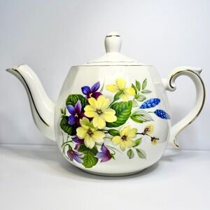 Vintage Wood And Sons Ellgreave Genuine Ironstone Pansy Teapot Made In England